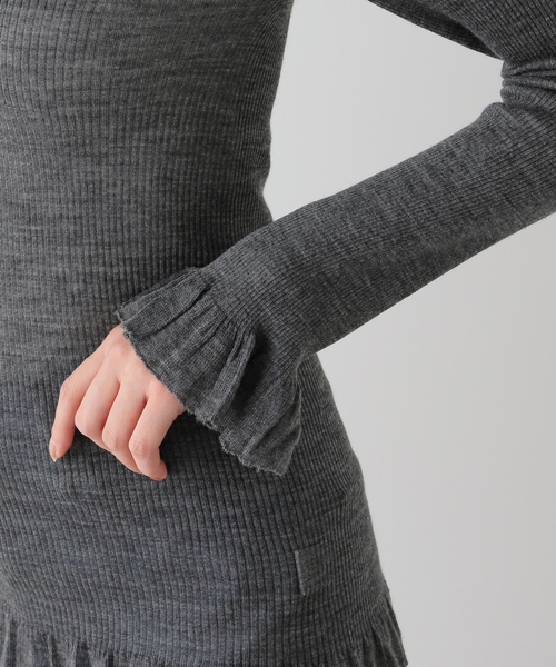IENA LA BOUCLE(イエナラブークル)の「babaco/ババコ Fine Wool Ribbed Long Sleeve プルオーバー BA01-LI25(Tシャツ/カットソー・レディース・チャコールグレー・FREE)」の4枚目の写真
