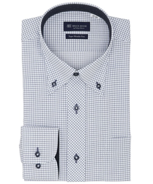 TOKYO SHIRTS(トウキョウシャツ)の「超形態安定ノーアイロン ボタンダウン 長袖ビジネスワイシャツ(ビジネスシャツ・メンズ・ネイビー・首回り37cm-裄丈80cm/首回り39cm-裄丈80cm/首回り39cm-裄丈84cm/首回り41cm-裄丈82cm/首回り41cm-裄丈86cm/首回り42cm-裄丈82cm/首回り42cm-裄丈86cm/首回り43cm-裄丈86cm/首回り43cm-裄丈82cm/首回り37cm-裄丈84cm)」の1枚目の写真