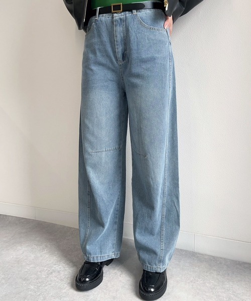 セミワイド切り替えコクーンデニムパンツ（デニムパンツ）｜Calm Maison（カルムメゾン）