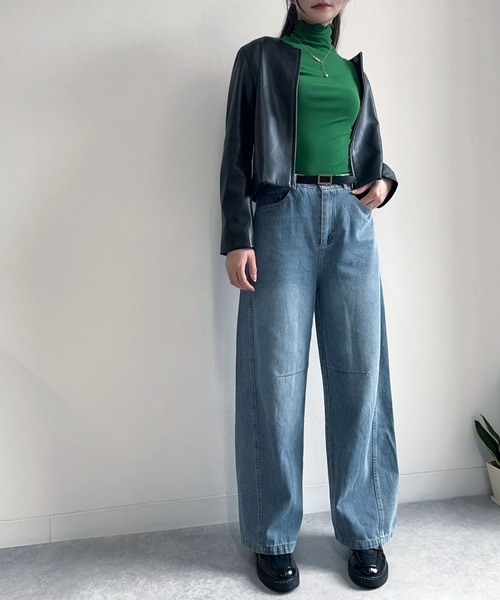 セミワイド切り替えコクーンデニムパンツ（デニムパンツ）｜Calm Maison（カルムメゾン）