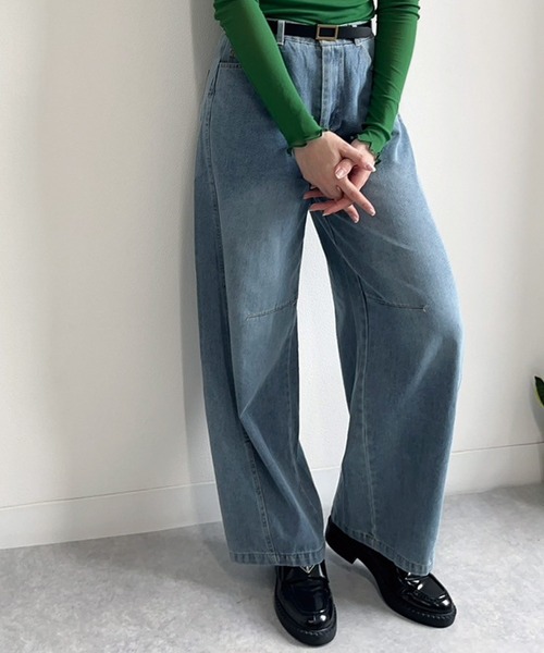 セミワイド切り替えコクーンデニムパンツ（デニムパンツ）｜Calm Maison（カルムメゾン）