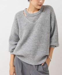 《手洗い可能》スパンコールモヘヤレイヤード風プルオーバーニット