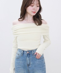 予約 長袖 オフショルダー」に該当するホワイト/白色系のファッション