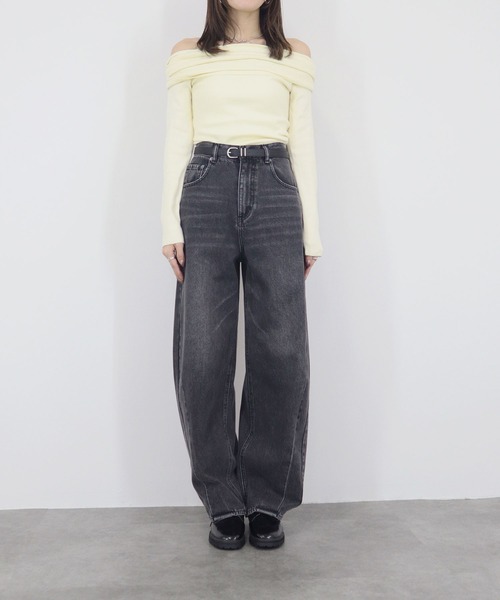 インスタントファンク 韓国 オフショル SHEL'TTER SELECT | 【INSTANTFUNK】フリル オフショルダー ニット