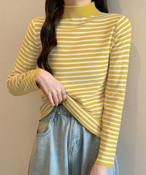 Miniministore(ミニミニストア)の「ボーダー柄ニットロールネックプルオーバー(ニット/セーター・レディース・ブルーグレー/グリーン/イエロー/ホワイト/ベージュ/ブラウン/ブラック・FREE)」の7枚目の写真