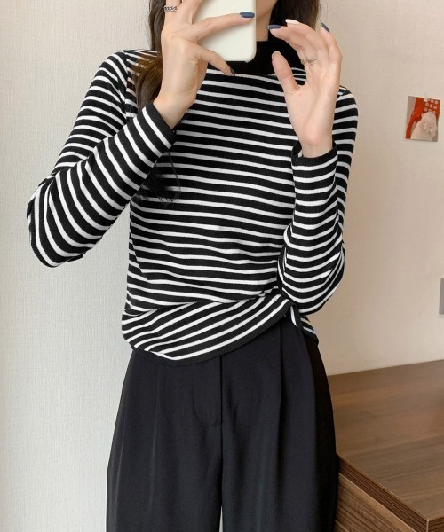 Miniministore(ミニミニストア)の「ボーダー柄ニットロールネックプルオーバー(ニット/セーター・レディース・ブルーグレー/グリーン/イエロー/ホワイト/ベージュ/ブラウン/ブラック・FREE)」の13枚目の写真