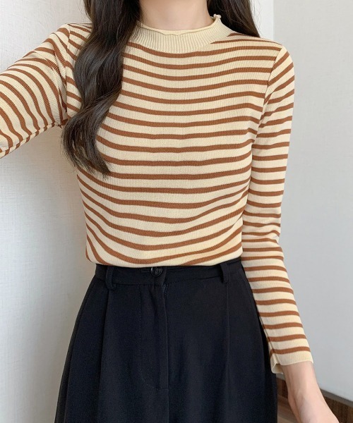 Miniministore(ミニミニストア)の「ボーダー柄ニットロールネックプルオーバー(ニット/セーター・レディース・ブルーグレー/グリーン/イエロー/ホワイト/ベージュ/ブラウン/ブラック・FREE)」の14枚目の写真
