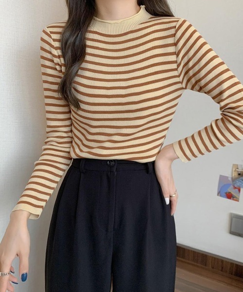 Miniministore(ミニミニストア)の「ボーダー柄ニットロールネックプルオーバー(ニット/セーター・レディース・ブルーグレー/グリーン/イエロー/ホワイト/ベージュ/ブラウン/ブラック・FREE)」の16枚目の写真