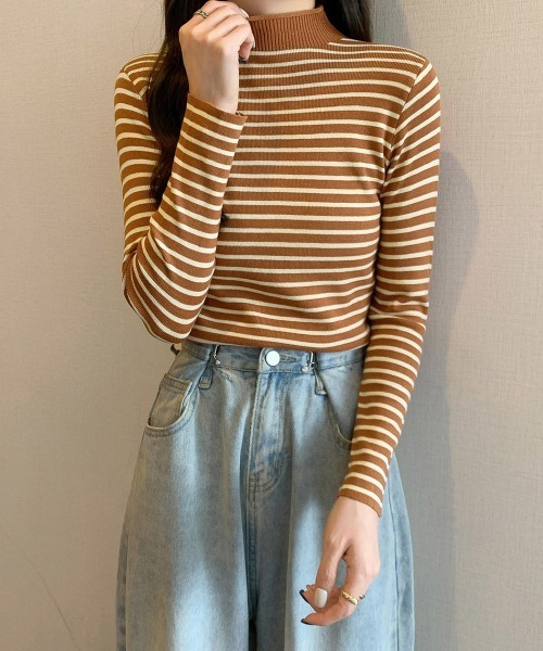 Miniministore(ミニミニストア)の「ボーダー柄ニットロールネックプルオーバー(ニット/セーター・レディース・ブルーグレー/グリーン/イエロー/ホワイト/ベージュ/ブラウン/ブラック・FREE)」の17枚目の写真