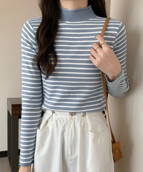 Miniministore(ミニミニストア)の「ボーダー柄ニットロールネックプルオーバー(ニット/セーター・レディース・ブルーグレー/グリーン/イエロー/ホワイト/ベージュ/ブラウン/ブラック・FREE)」の20枚目の写真