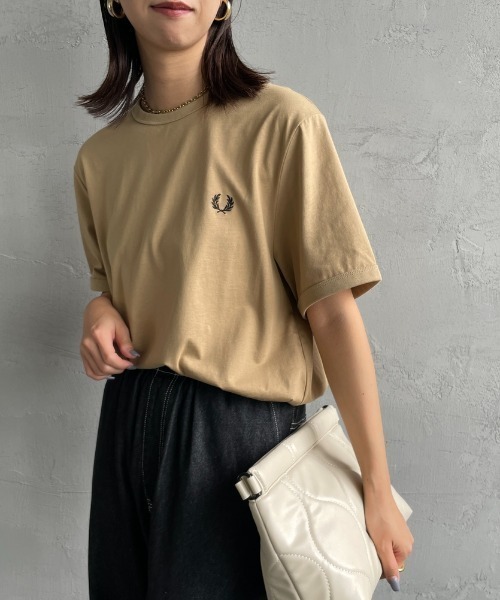 [FREDPERRY/フレッドペリー]ワンポイントロゴ刺繍ショートスリーブリンガーTシャツM3519