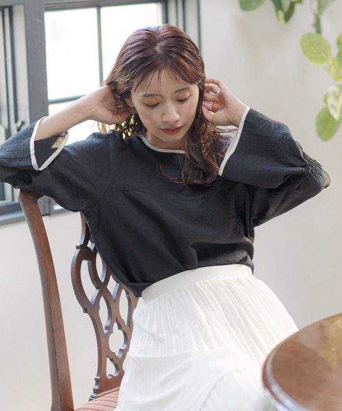 【新品タグ付き】mysty woman バイカラー2WAYブラウス　ブルーグレー mysty woman シャツ ブラウス バイカラー2WAYブラウス 150058