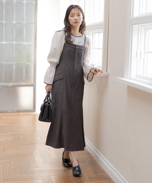 mysty woman（ミスティウーマン）の「バイカラー2WAYブラウス2　291383（シャツ/ブラウス・レディース・ブラック/グレイッシュベージュ/オフホワイト・FREE）」の7枚目の写真