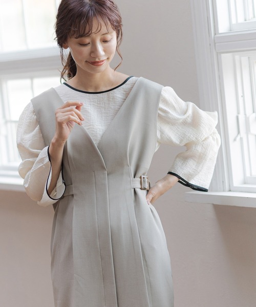 mysty woman（ミスティウーマン）の「バイカラー2WAYブラウス2　291383（シャツ/ブラウス・レディース・ブラック/グレイッシュベージュ/オフホワイト・FREE）」の11枚目の写真