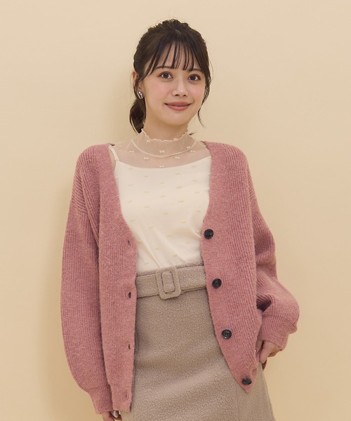 REDYAZEL(レディアゼル)の「Vネックカーディガン(カーディガン/ボレロ・レディース・ピンク/ブラック/オフホワイト・FREE)」の9枚目の写真