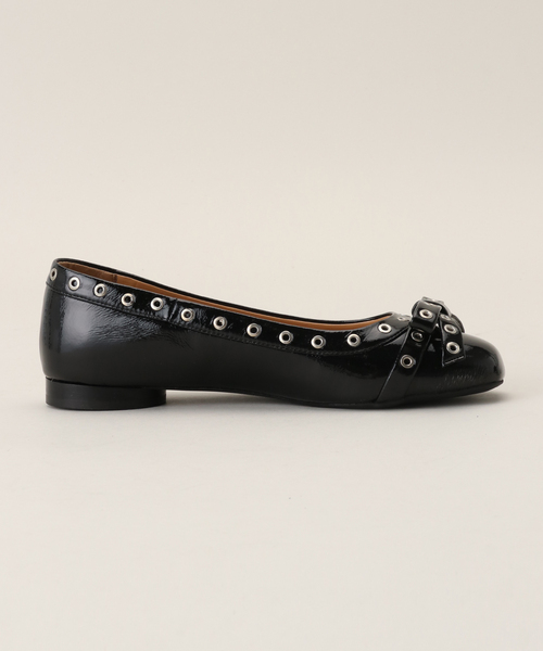 【セール】【GANNI / ガニー】 Eyelets Bow Ballerina Naplack S2755（バレエシューズ）｜GANNI（ガニー）