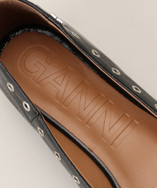 【セール】【GANNI / ガニー】 Eyelets Bow Ballerina Naplack S2755（バレエシューズ）｜GANNI（ガニー）
