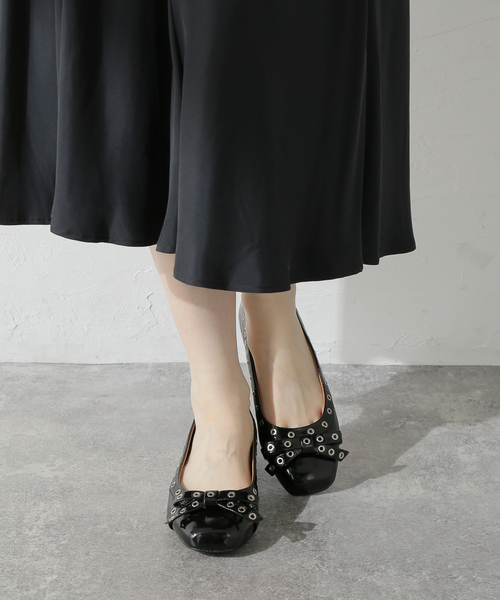 【セール】【GANNI / ガニー】 Eyelets Bow Ballerina Naplack S2755（バレエシューズ）｜GANNI（ガニー）