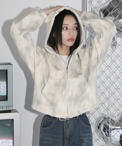 MSGirl(エムエスジーガール)の「ヴィンテージライクダブルジップデビルパーカー(パーカー・レディース・ブラック/ホワイト/チャコール・F)」の4枚目の写真