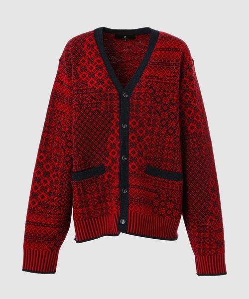 ANREALAGE（アンリアレイジ）の「PATCHWORK NORDIC KNIT CARDIGAN（カーディガン/ボレロ・レディース・ホワイト/レッド・46/48/38）」の2枚目の写真