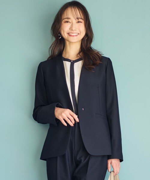any SIS ノーカラージャケット サイズ0 ネイビー系　タグ付き セール】【洗える】褒めらレディノーカラー ジャケット（ノー