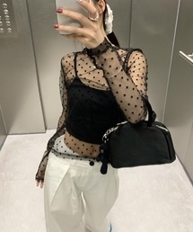 ドット柄長袖シアートップス