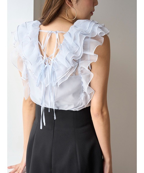 SNIDEL(スナイデル)の「ノースリフリルブラウス(シャツ/ブラウス・レディース・サックスブルー/ブラック/アイボリー/ピンク・FREE)」の9枚目の写真