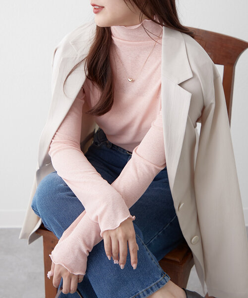 Remind me and forever（リマインドミーアンドフォーエバー）の「【2025SS】シアーハイネックプルオーバー（Tシャツ/カットソー・レディース・ピンク/イエロー/ブラック/オフホワイト・FREE）」の4枚目の写真