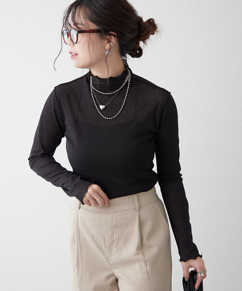 Remind me and forever（リマインドミーアンドフォーエバー）の「【2025SS】シアーハイネックプルオーバー（Tシャツ/カットソー・レディース・ピンク/イエロー/ブラック/オフホワイト・FREE）」の3枚目の写真