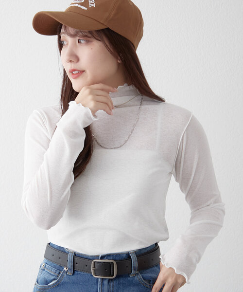 Remind me and forever（リマインドミーアンドフォーエバー）の「【2025SS】シアーハイネックプルオーバー（Tシャツ/カットソー・レディース・ピンク/イエロー/ブラック/オフホワイト・FREE）」の10枚目の写真