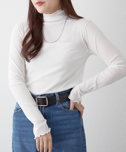 Remind me and forever（リマインドミーアンドフォーエバー）の「【2025SS】シアーハイネックプルオーバー（Tシャツ/カットソー・レディース・ピンク/イエロー/ブラック/オフホワイト・FREE）」の12枚目の写真