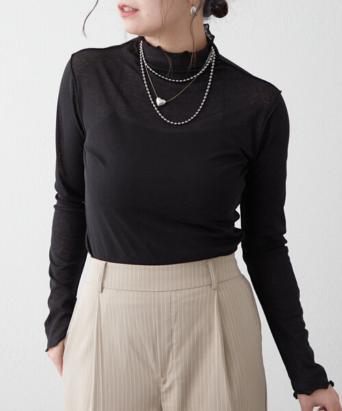 Remind me and forever（リマインドミーアンドフォーエバー）の「【2025SS】シアーハイネックプルオーバー（Tシャツ/カットソー・レディース・ピンク/イエロー/ブラック/オフホワイト・FREE）」の15枚目の写真