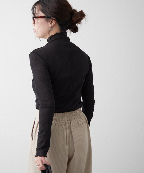 Remind me and forever（リマインドミーアンドフォーエバー）の「【2025SS】シアーハイネックプルオーバー（Tシャツ/カットソー・レディース・ピンク/イエロー/ブラック/オフホワイト・FREE）」の16枚目の写真