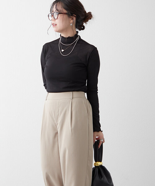 Remind me and forever（リマインドミーアンドフォーエバー）の「【2025SS】シアーハイネックプルオーバー（Tシャツ/カットソー・レディース・ピンク/イエロー/ブラック/オフホワイト・FREE）」の17枚目の写真