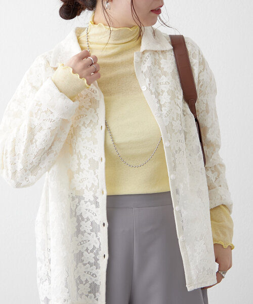 Remind me and forever（リマインドミーアンドフォーエバー）の「【2025SS】シアーハイネックプルオーバー（Tシャツ/カットソー・レディース・ピンク/イエロー/ブラック/オフホワイト・FREE）」の22枚目の写真