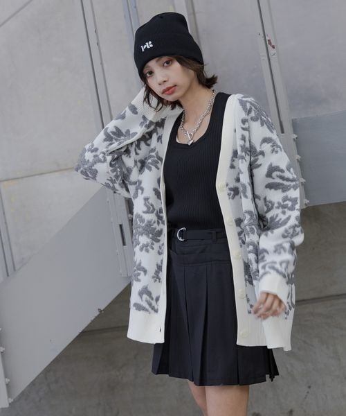 Drawer ドゥロワー　フラワージャガードカーディガン WINTER1 カットジャガードカーディガン