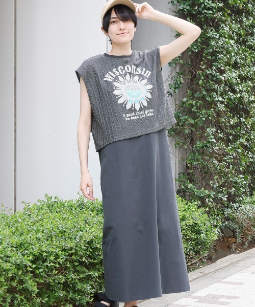 チチカカ（チチカカ）の「レースレイヤーＴワンピース（ワンピース・レディース・チャコールグレー/ベージュ/カーキ・FREE）」の2枚目の写真