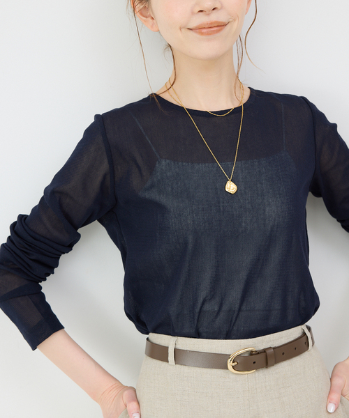 SLOBE IENA（スローブイエナ）の「コットンチュールプルオーバー（Tシャツ/カットソー・レディース・アイボリー/ネイビー/サックスブルー/ピンク・FREE）」の2枚目の写真