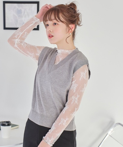 LinoU.(リノユー)の「花柄シアートップス(Tシャツ/カットソー・レディース・ブラック/アイボリー/ホワイト/ベージュ・S/M/L)」の6枚目の写真