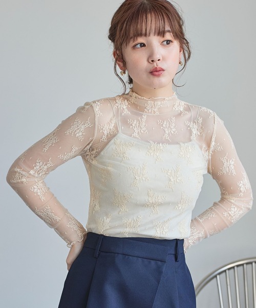 LinoU.(リノユー)の「花柄シアートップス(Tシャツ/カットソー・レディース・ブラック/アイボリー/ホワイト/ベージュ・S/M/L)」の12枚目の写真