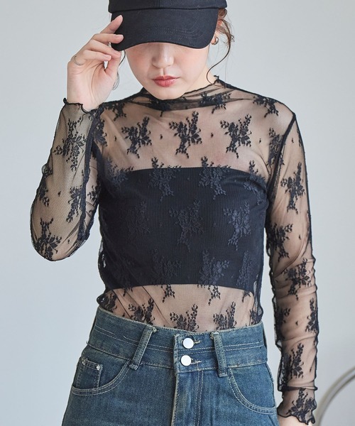 LinoU.(リノユー)の「花柄シアートップス(Tシャツ/カットソー・レディース・ブラック/アイボリー/ホワイト/ベージュ・S/M/L)」の13枚目の写真