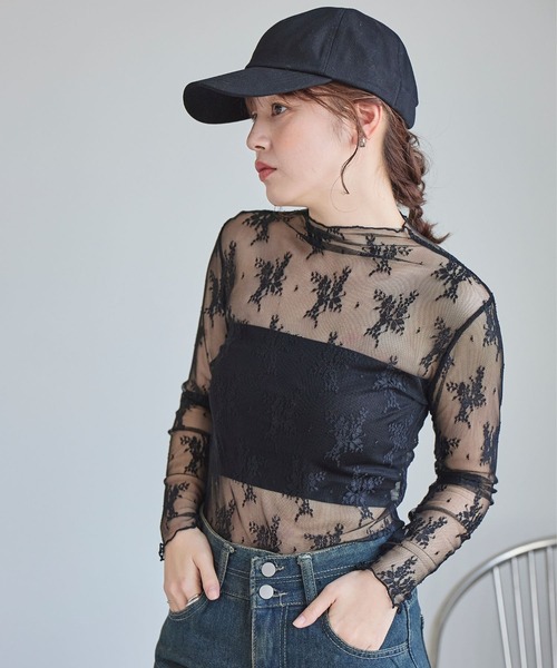 LinoU.(リノユー)の「花柄シアートップス(Tシャツ/カットソー・レディース・ブラック/アイボリー/ホワイト/ベージュ・S/M/L)」の16枚目の写真