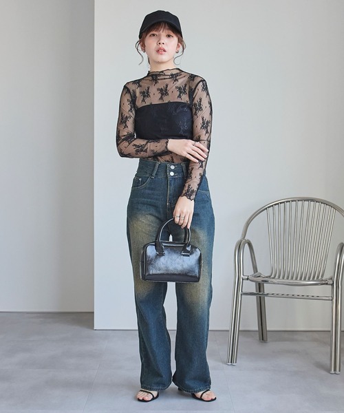 LinoU.(リノユー)の「花柄シアートップス(Tシャツ/カットソー・レディース・ブラック/アイボリー/ホワイト/ベージュ・S/M/L)」の17枚目の写真