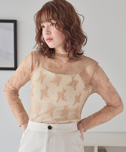 LinoU.(リノユー)の「花柄シアートップス(Tシャツ/カットソー・レディース・ブラック/アイボリー/ホワイト/ベージュ・S/M/L)」の18枚目の写真