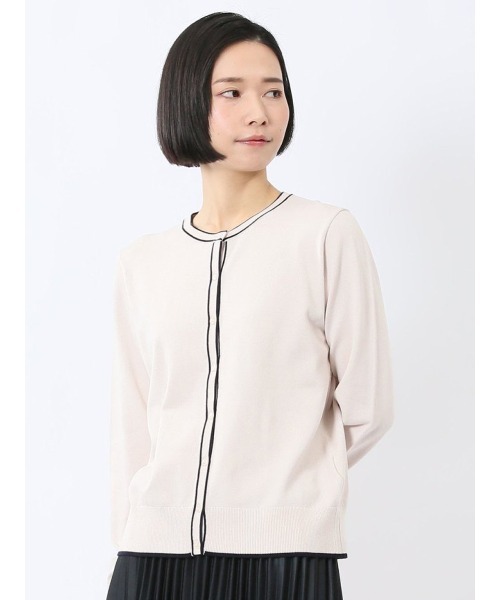 m.f.editorial(エムエフエディトリアル)の「【UVカット 静電気防止 アンチピリング ウォッシャブル】m.f.エディトリアル レディース 配色クルーネック ニットカーディガン(カーディガン/ボレロ・レディース・ネイビー/ベージュ・LARGE/MEDIUM)」の2枚目の写真