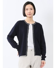 【UVカット 静電気防止 アンチピリング ウォッシャブル】m.f.エディトリアル レディース 配色クルーネック ニットカーディガン