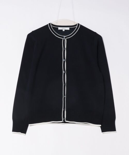 m.f.editorial(エムエフエディトリアル)の「【UVカット 静電気防止 アンチピリング ウォッシャブル】m.f.エディトリアル レディース 配色クルーネック ニットカーディガン(カーディガン/ボレロ・レディース・ネイビー/ベージュ・LARGE/MEDIUM)」の4枚目の写真