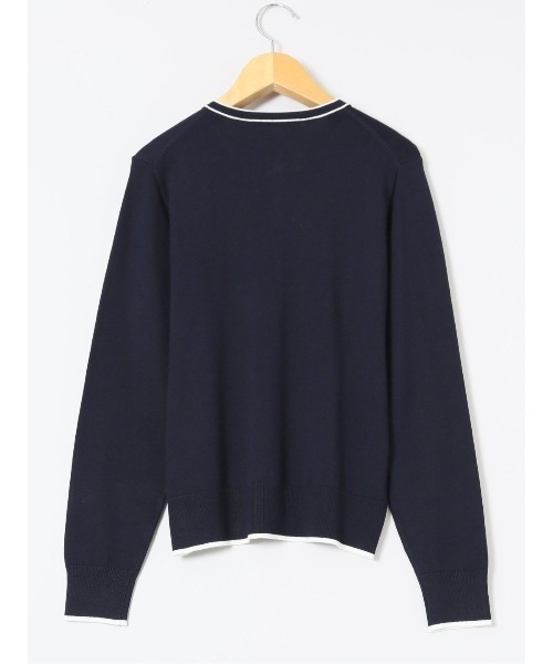m.f.editorial(エムエフエディトリアル)の「【UVカット 静電気防止 アンチピリング ウォッシャブル】m.f.エディトリアル レディース 配色クルーネック ニットカーディガン(カーディガン/ボレロ・レディース・ネイビー/ベージュ・LARGE/MEDIUM)」の5枚目の写真