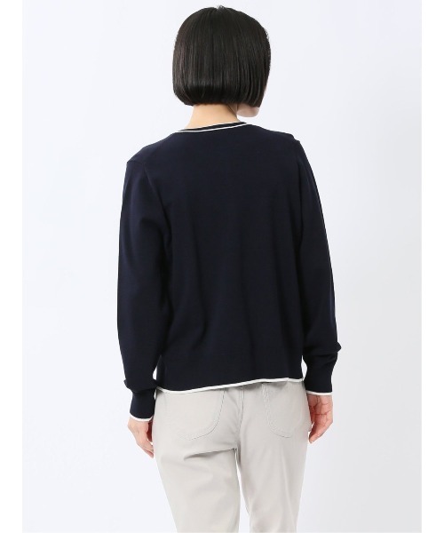 m.f.editorial(エムエフエディトリアル)の「【UVカット 静電気防止 アンチピリング ウォッシャブル】m.f.エディトリアル レディース 配色クルーネック ニットカーディガン(カーディガン/ボレロ・レディース・ネイビー/ベージュ・LARGE/MEDIUM)」の18枚目の写真