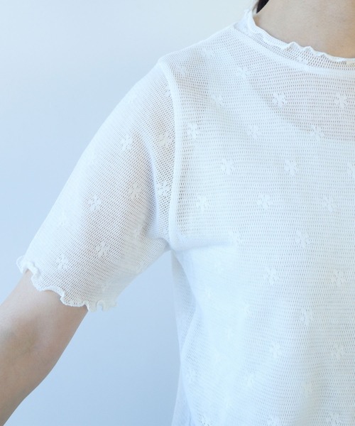 △hana×mesh ジャガード ハイネック半袖プルオーバー（Tシャツ
